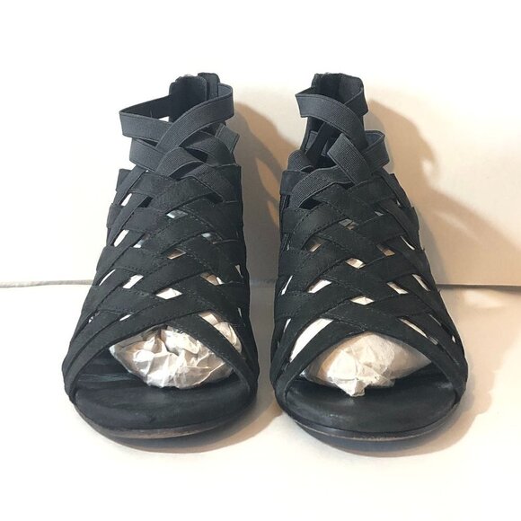 Eileen Fisher Oodle Criss Cross Sandals Women's Size 7.5 Black  Open Toe Heels - Picture 2 of 9